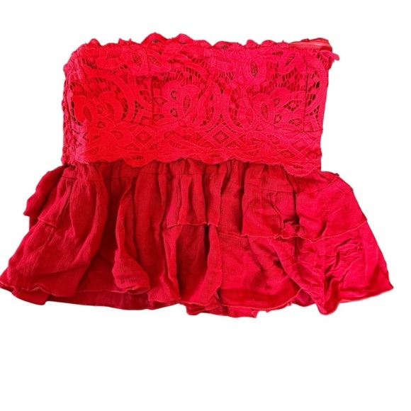 Free People Red Lace Corset Top Strapless Cropped Ruffle Cami Adella S NWT - Picture 5 of 11
